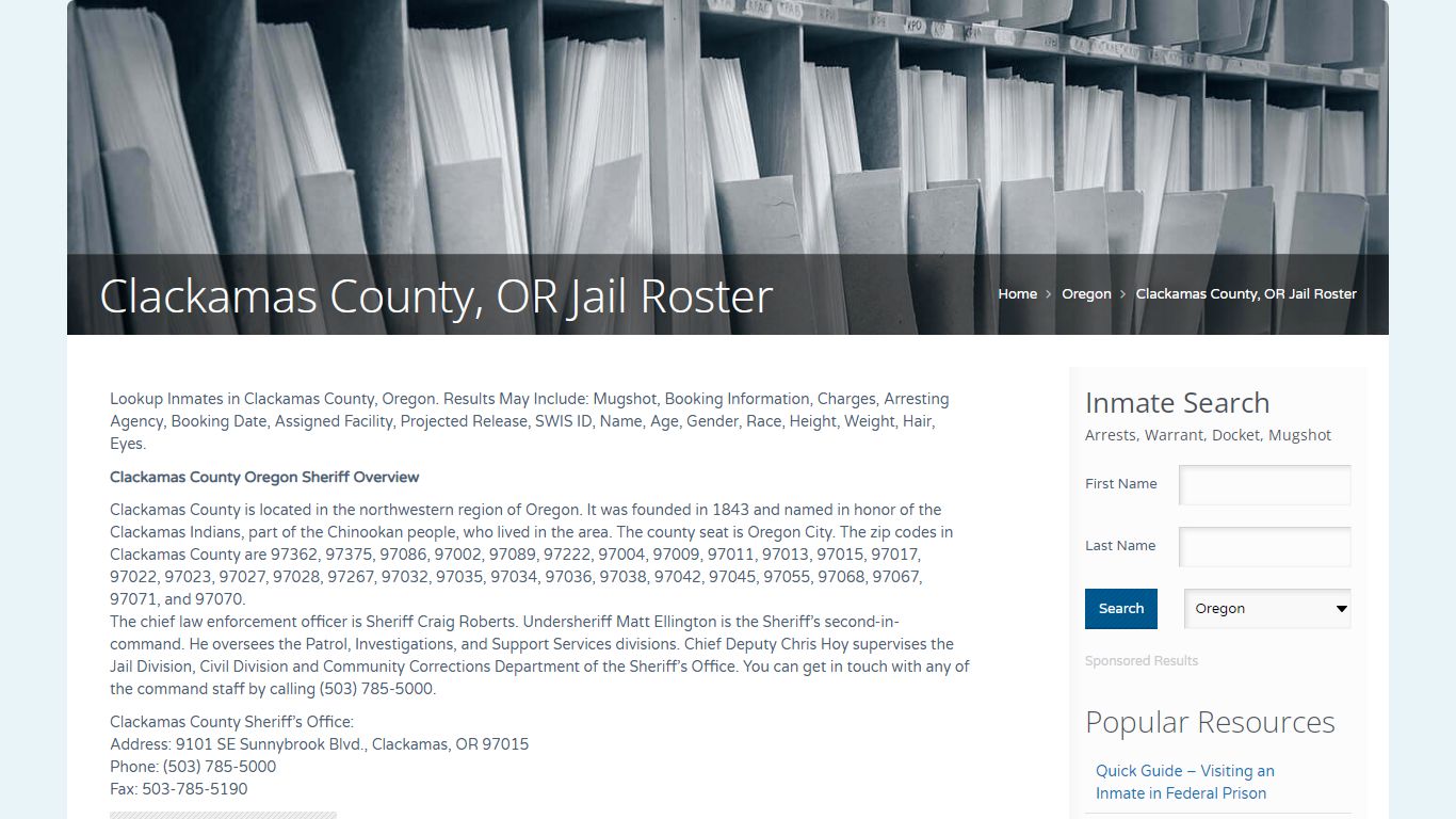 Clackamas County, OR Jail Roster | Name Search